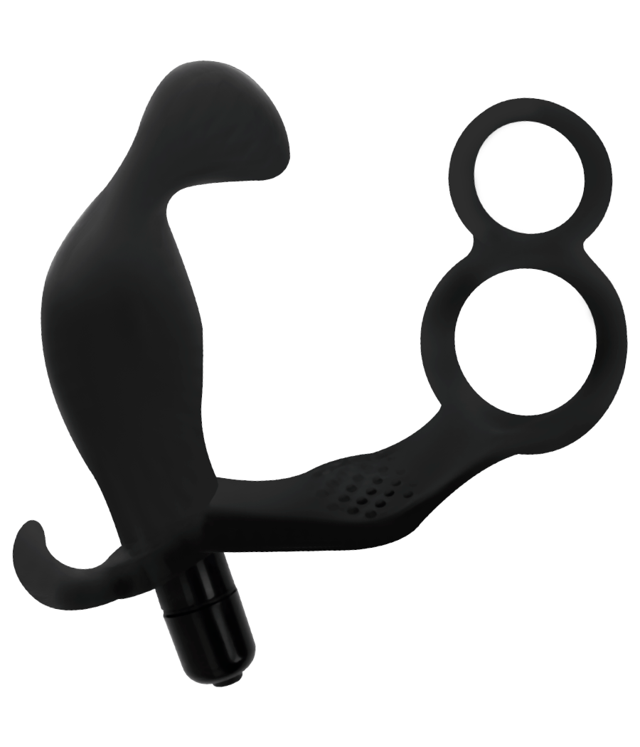ADDICTED TOYS - ANAL PLUG WITH DOUBLE PENIS RING AND TESTICLES BLACK