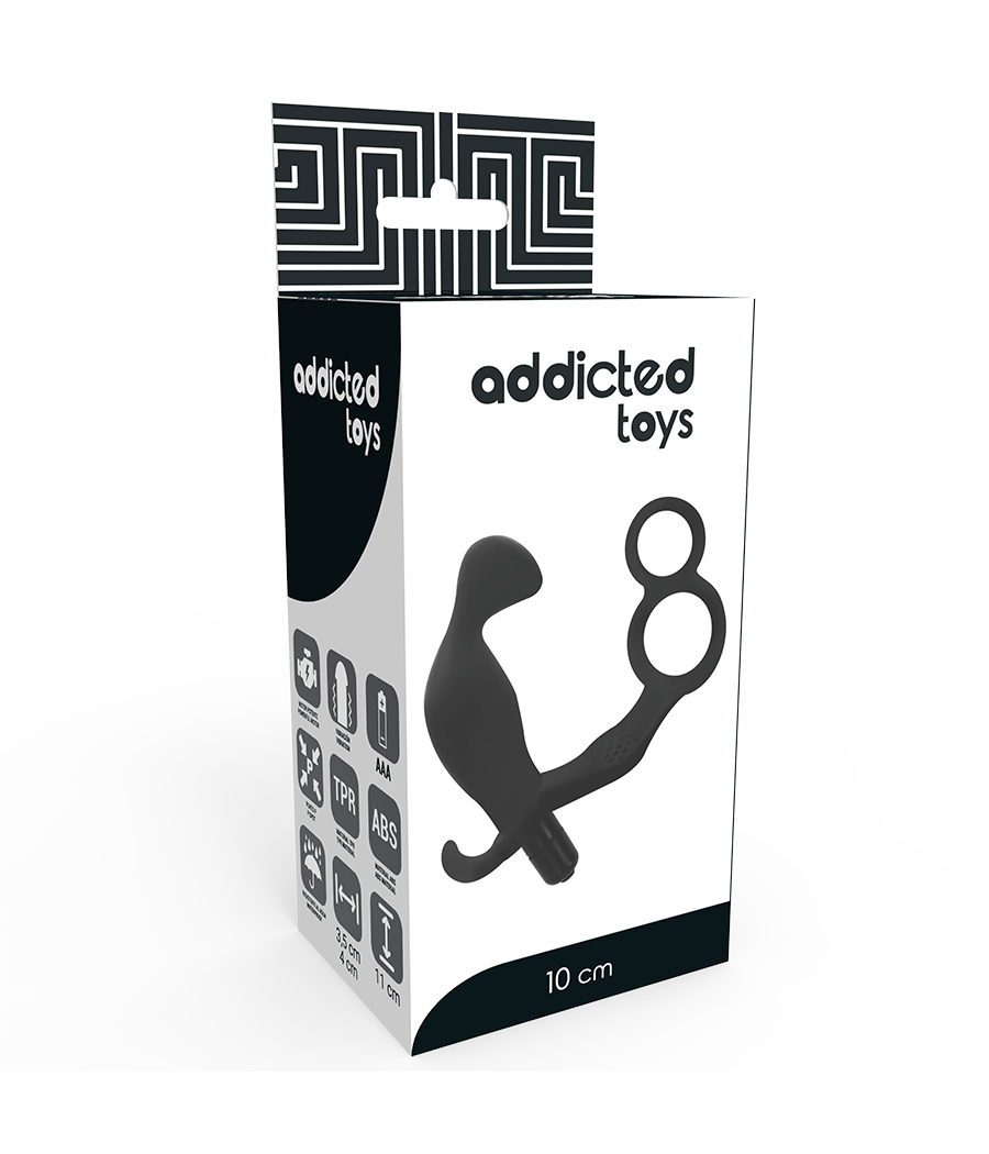 ADDICTED TOYS - ANAL PLUG WITH DOUBLE PENIS RING AND TESTICLES BLACK