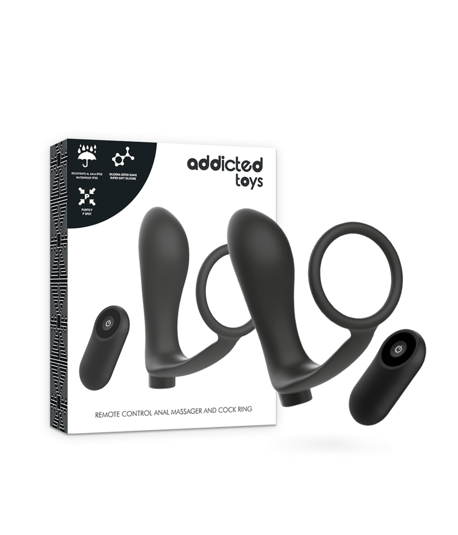 ADDICTED TOYS - PENIS RING WITH REMOTE CONTROL ANAL PLUG BLACK RECHARGEABLE