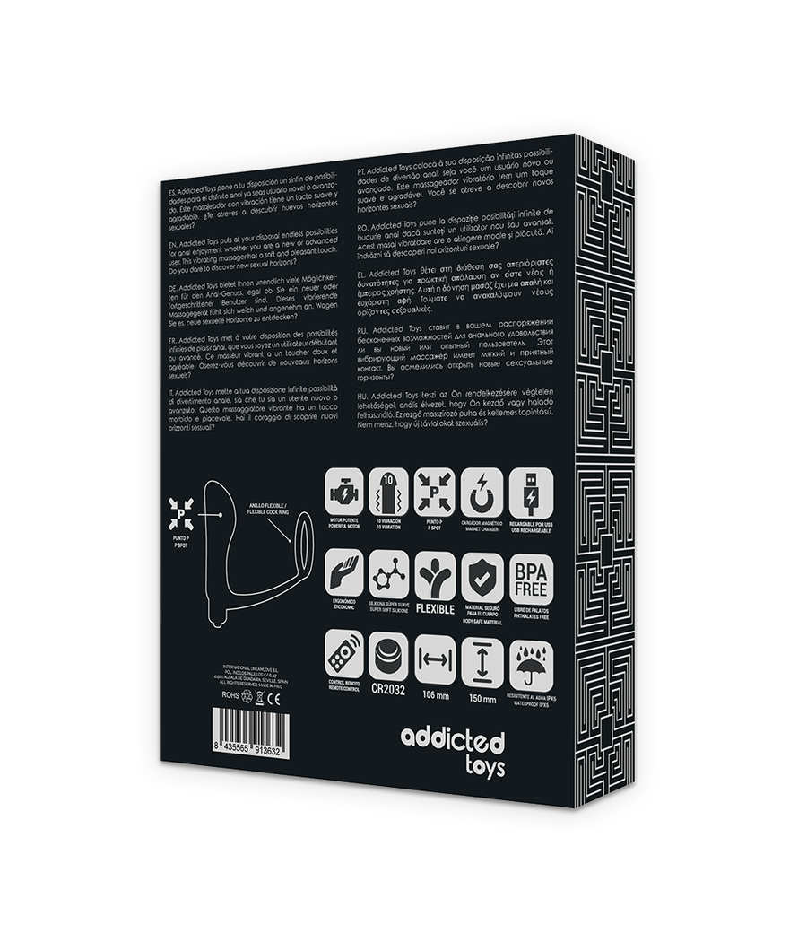 ADDICTED TOYS - ANELLO PER PENE CON TELECOMANDO PLUG ANALE NERO RICARICABILE