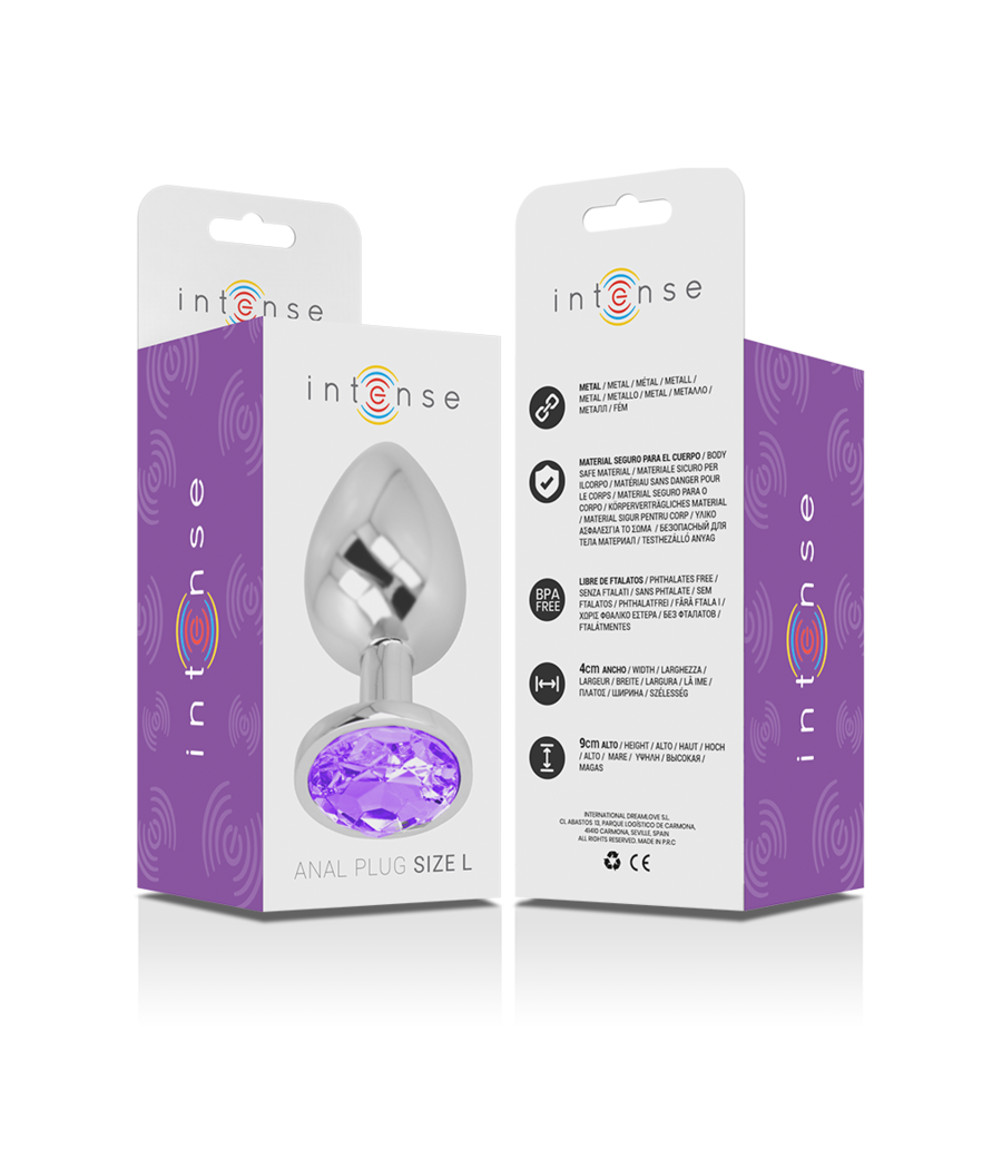 INTENSE - PLUG ANALE IN METALLO ALLUMINIO CON CRISTALLO VIOLA MISURA L