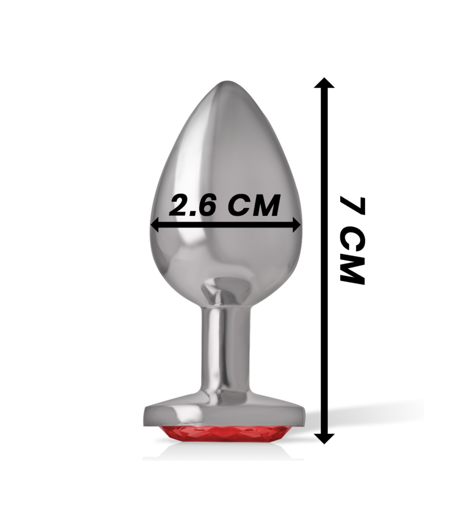 INTENSE - PLUG ANALE IN METALLO ALLUMINIO CON CRISTALLO ROSSO MISURA S