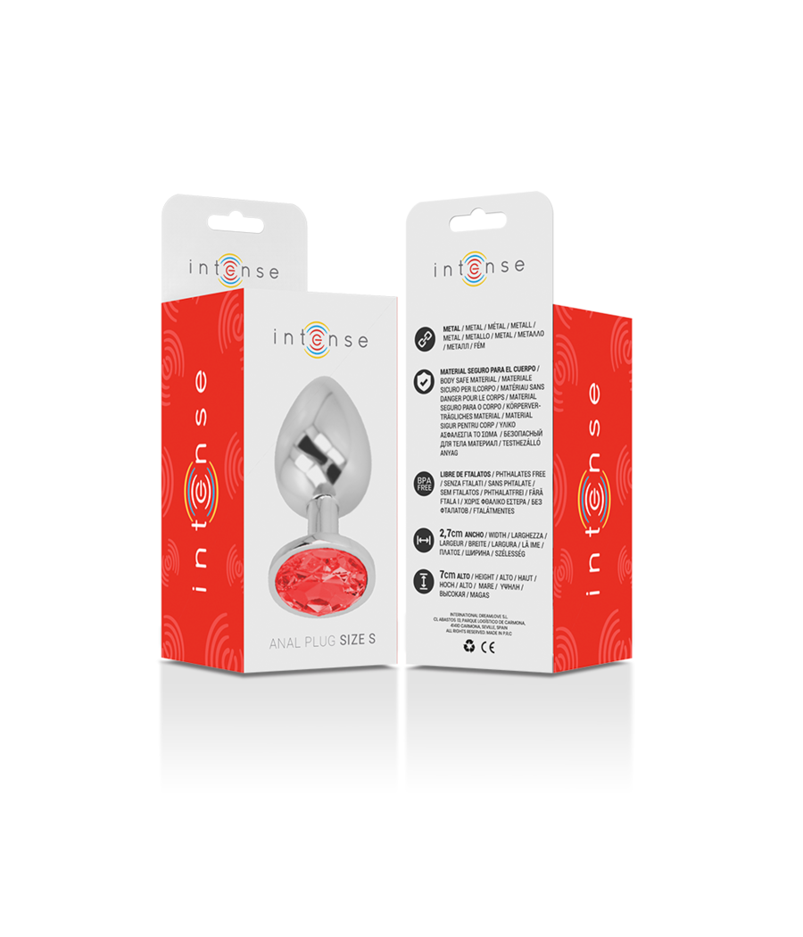 INTENSE - PLUG ANALE IN METALLO ALLUMINIO CON CRISTALLO ROSSO MISURA S