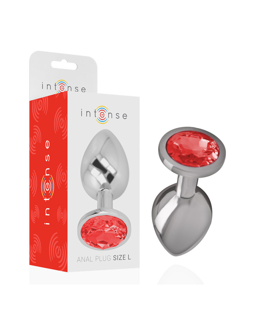 INTENSE - PLUG ANALE IN METALLO ALLUMINIO CON CRISTALLO ROSSO MISURA L
