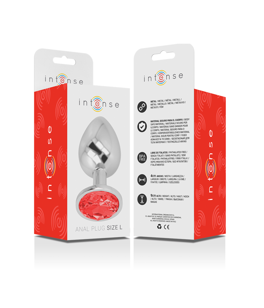 INTENSE - ALUMINUM METAL ANAL PLUG WITH RED CRYSTAL SIZE L
