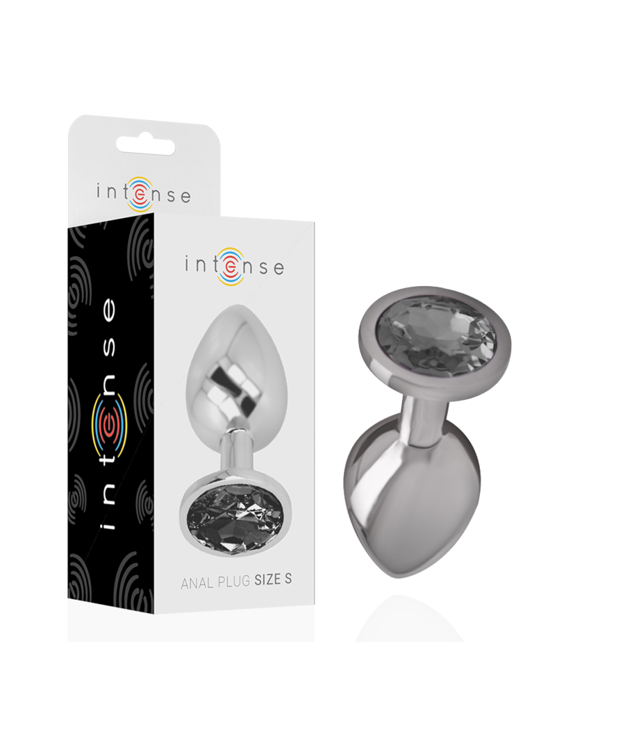 INTENSE - PLUG ANALE IN METALLO ALLUMINIO CON CRISTALLO NERO TAGLIA S