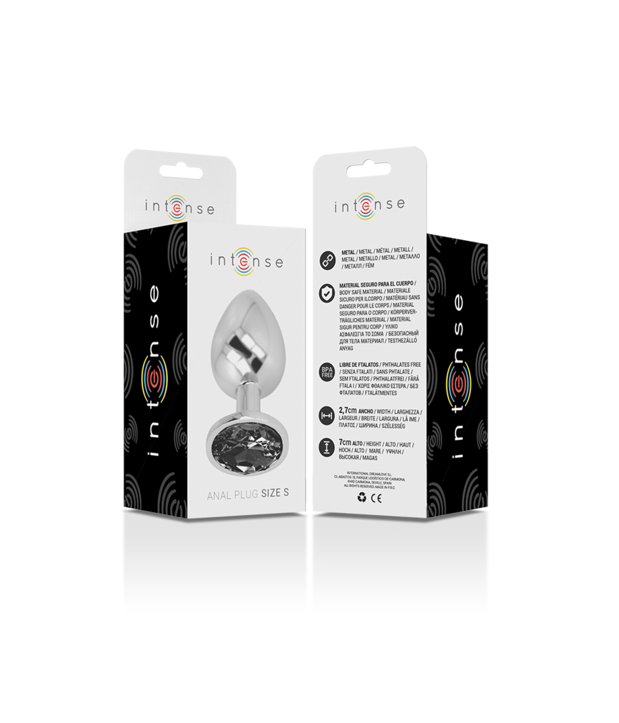 INTENSE - PLUG ANALE IN METALLO ALLUMINIO CON CRISTALLO NERO TAGLIA S