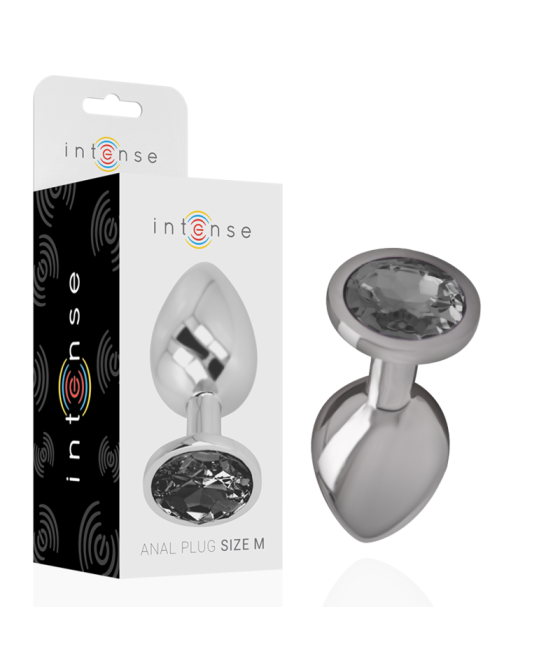 INTENSE - PLUG ANALE IN METALLO ALLUMINIO CON VETRO NERO TAGLIA M