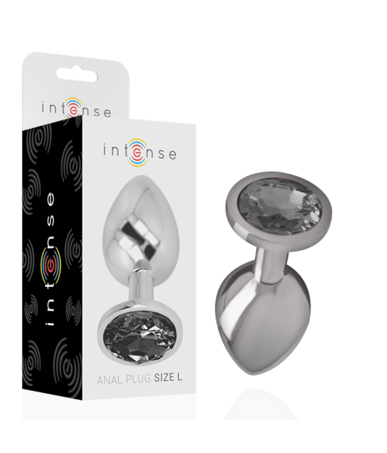 INTENSE - ALUMINUM METAL ANAL PLUG WITH BLACK GLASS SIZE L