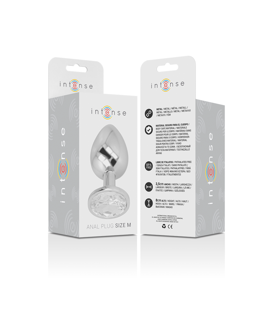 INTENSE - PLUG ANALE IN METALLO ALLUMINIO CON CRISTALLO ARGENTO TAGLIA M