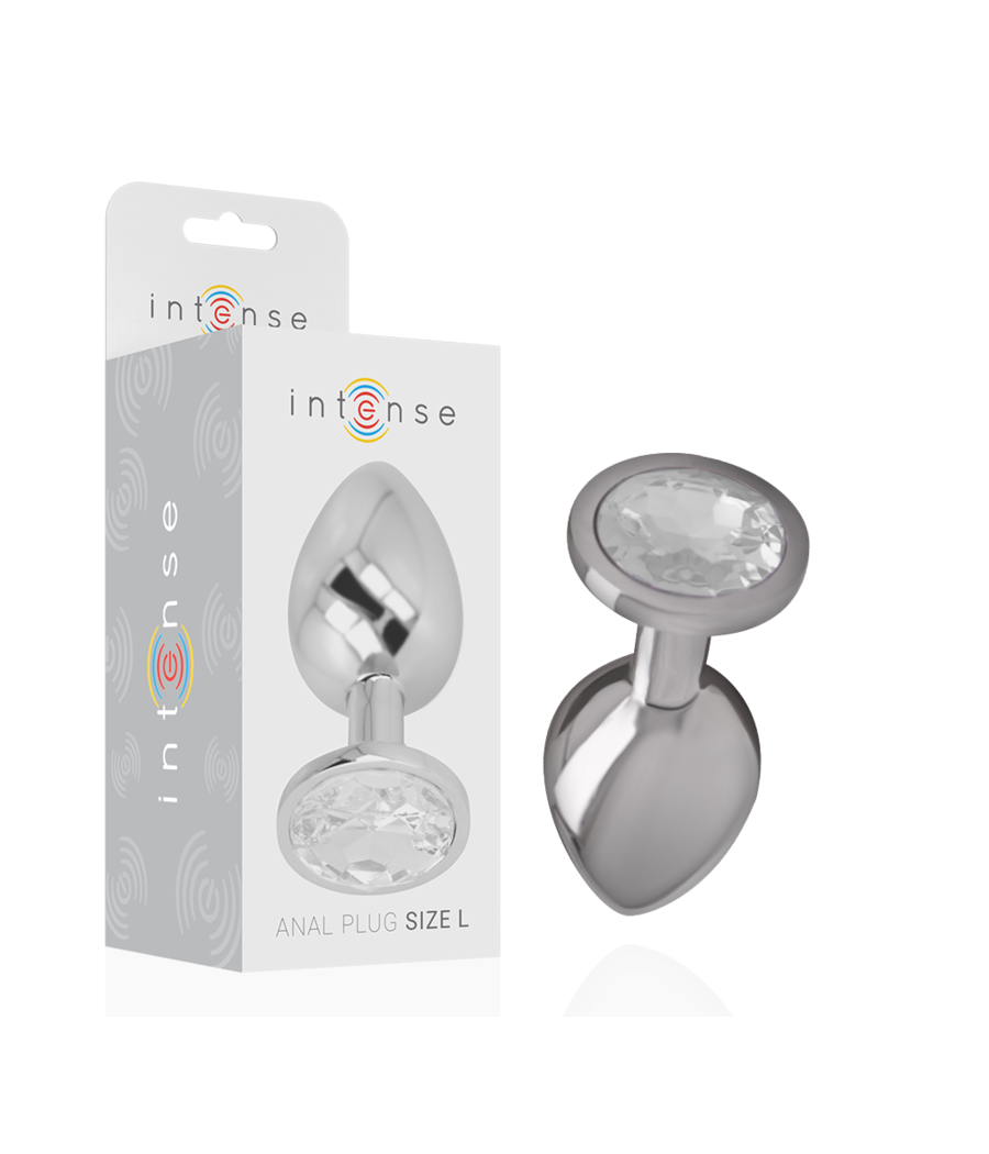 INTENSE - ALUMINUM METAL ANAL PLUG WITH SILVER CRYSTAL SIZE L