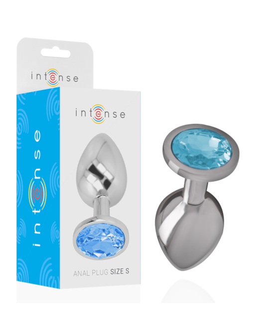 INTENSE - PLUG ANALE IN METALLO ALLUMINIO CON CRISTALLO BLU TAGLIA S