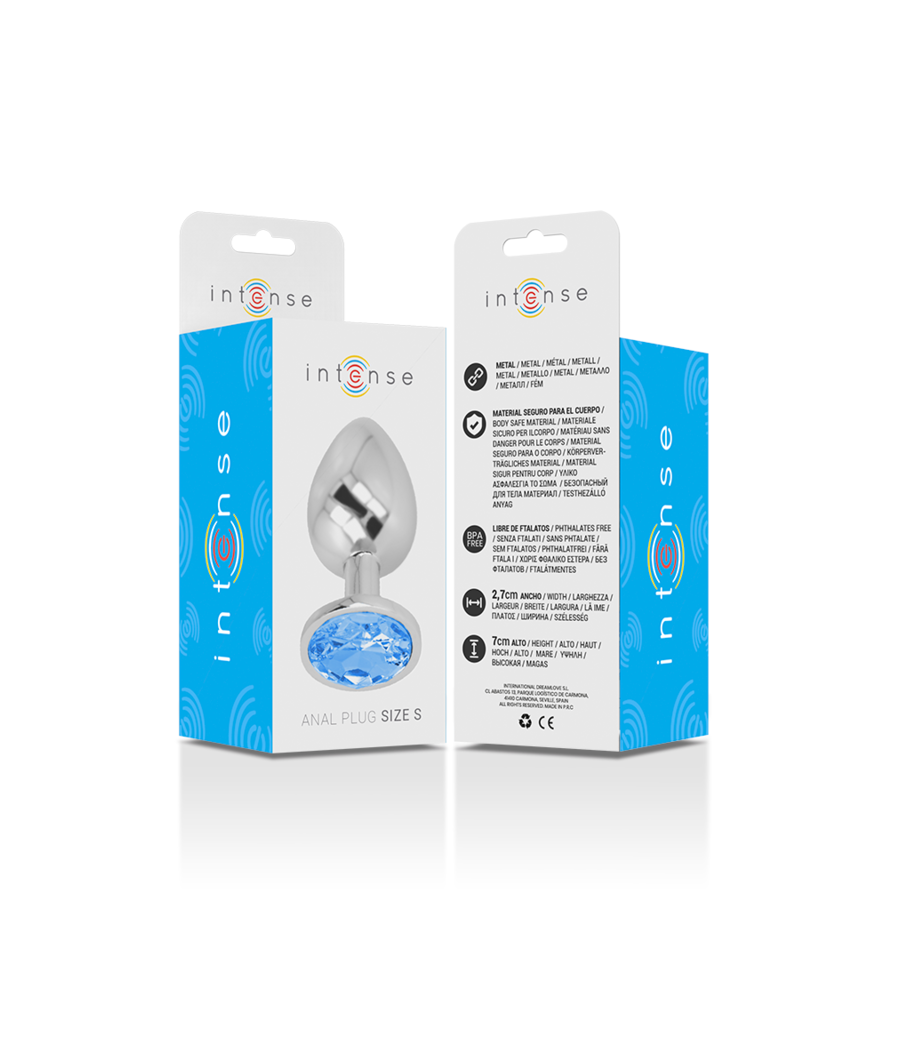 INTENSE - PLUG ANALE IN METALLO ALLUMINIO CON CRISTALLO BLU TAGLIA S