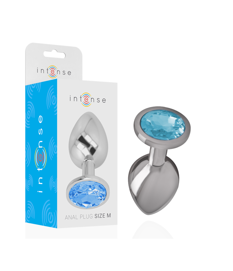 INTENSE - PLUG ANAL EN MÉTAL ALUMINIUM AVEC VERRE BLEU TAILLE M