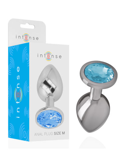INTENSE - PLUG ANALE IN METALLO ALLUMINIO CON VETRO BLU TAGLIA M