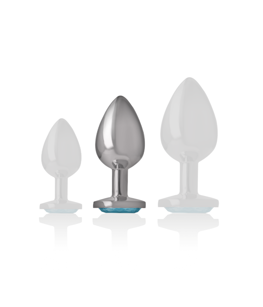 INTENSE - ANALPLUG AUS ALUMINIUMMETALL MIT BLAUEM GLAS, GRÖSSE M