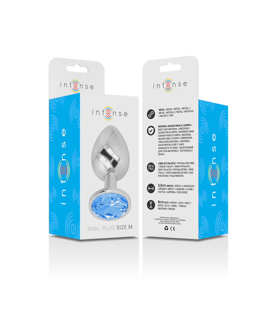INTENSE - ALUMINUM METAL ANAL PLUG WITH BLUE GLASS SIZE M