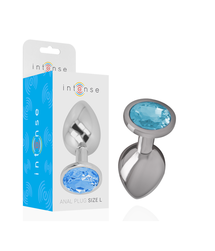 INTENSE - PLUG ANALE IN METALLO ALLUMINIO CON CRISTALLO BLU TAGLIA L