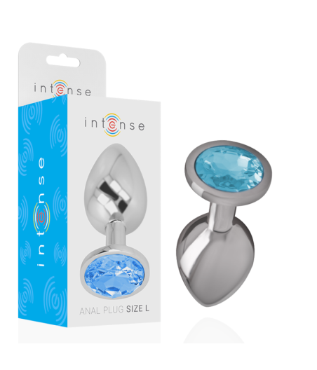 INTENSE - PLUG ANALE IN METALLO ALLUMINIO CON CRISTALLO BLU TAGLIA L