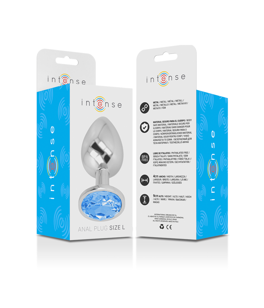 INTENSE - ALUMINUM METAL ANAL PLUG WITH BLUE CRYSTAL SIZE L