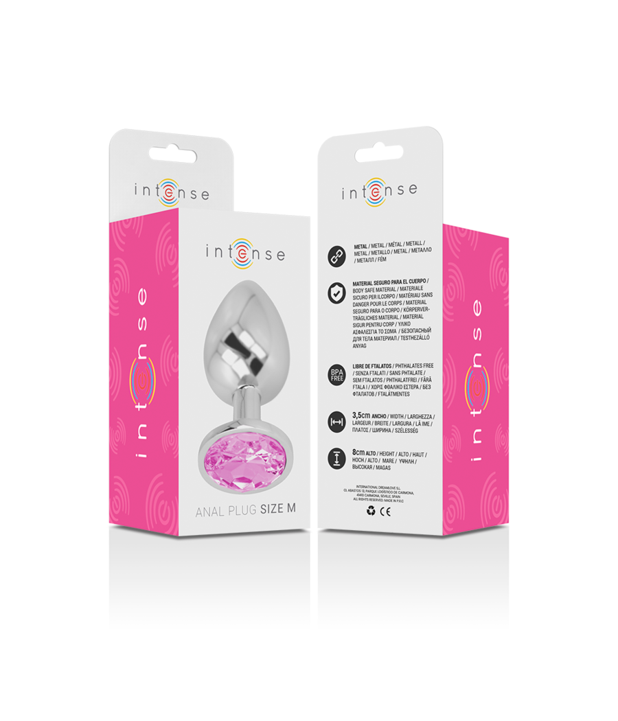 INTENSE - PLUG ANALE IN METALLO ALLUMINIO CON CRISTALLO ROSA TAGLIA M