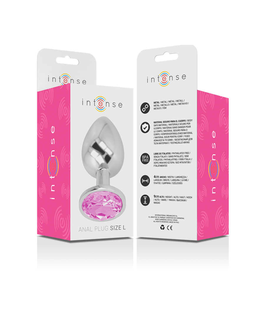 INTENSE - PLUG ANALE IN METALLO ALLUMINIO CON CRISTALLO ROSA MISURA L