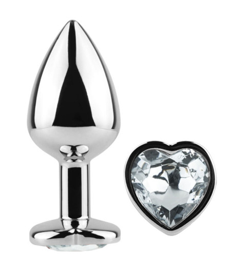 SECRETPLAY - METAL BUTT PLUG CLEAR CRYSTAL HEART SMALL SIZE 7 CM