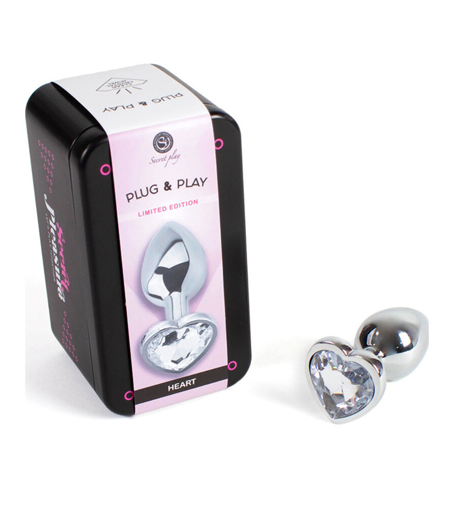 SECRETPLAY - METAL BUTT PLUG CLEAR CRYSTAL HEART SMALL SIZE 7 CM