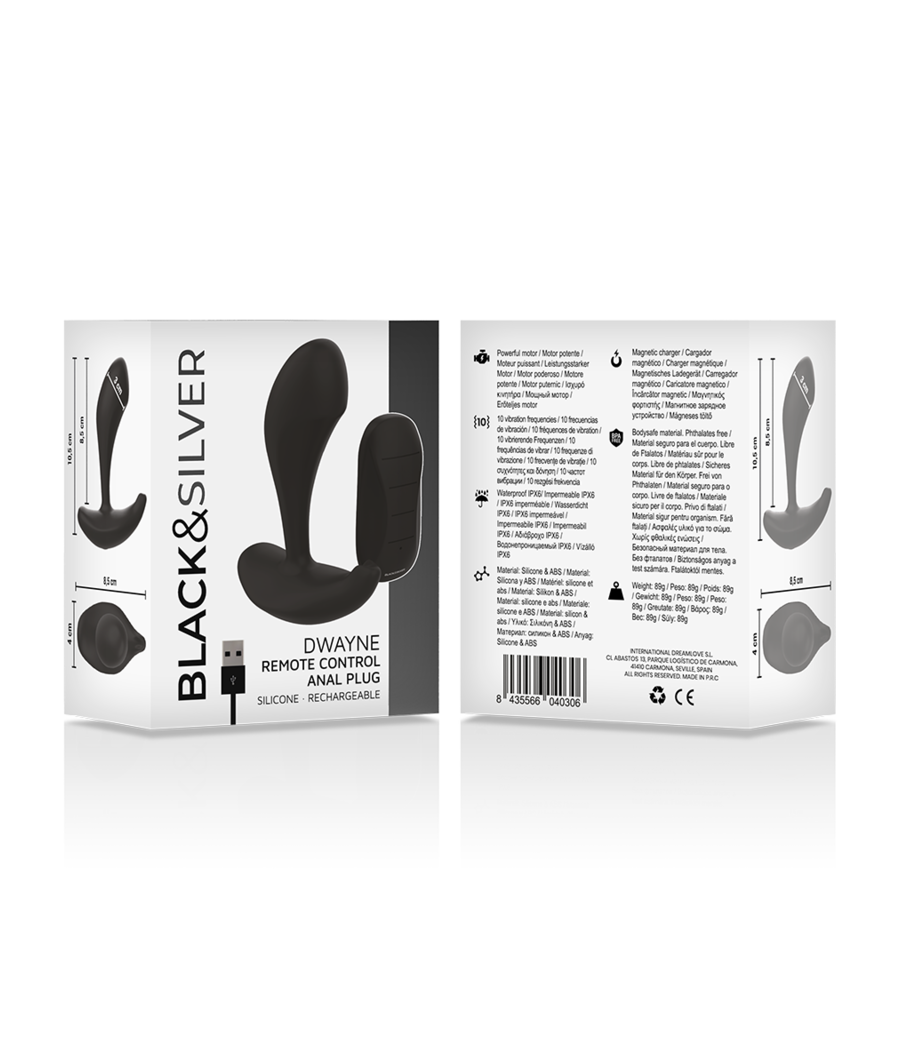 BLACK&SILVER - DWAYNE ANAL PLUG SILICONE REMOTE CONTROL