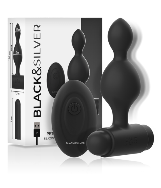 BLACK&SILVER - TUCKER SMALL SILICONE ANAL PLUG REMOTE CONTROL