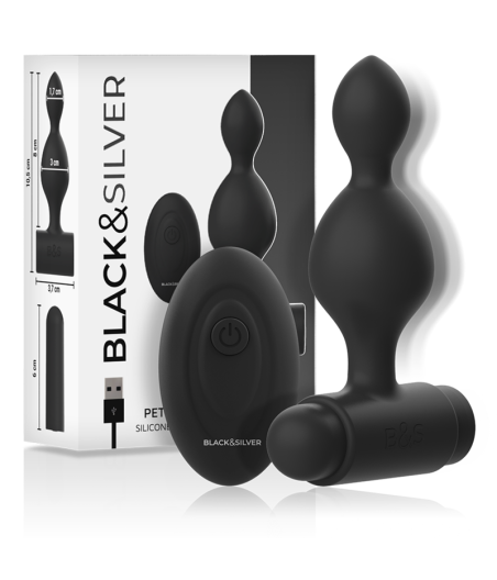 BLACK&SILVER - TUCKER SMALL SILICONE ANAL PLUG REMOTE CONTROL