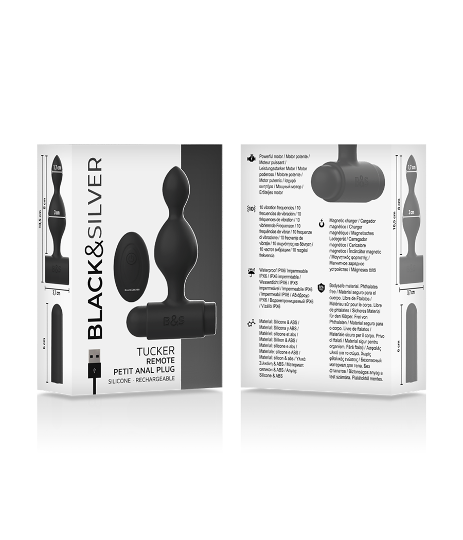 BLACK&SILVER - TUCKER SMALL SILICONE ANAL PLUG REMOTE CONTROL