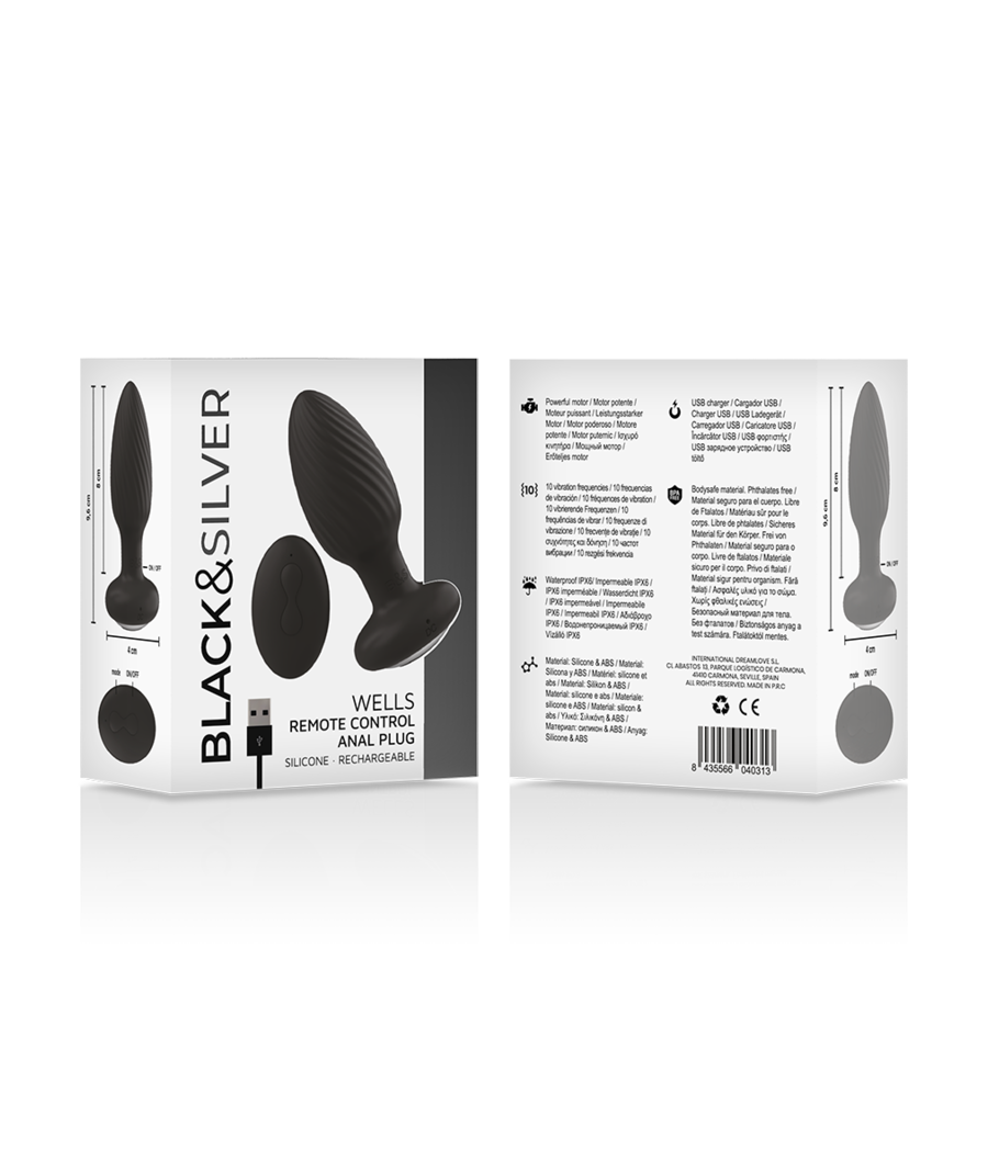 BLACK&SILVER - TÉLÉCOMMANDE DU ROTATEUR ANAL EN SILICONE WELLS PLUG