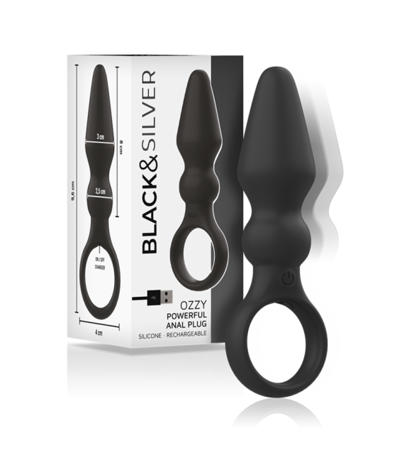 BLACK&SILVER - OZZY POTENTE VIBRADOR PLUG ANAL SILICONA