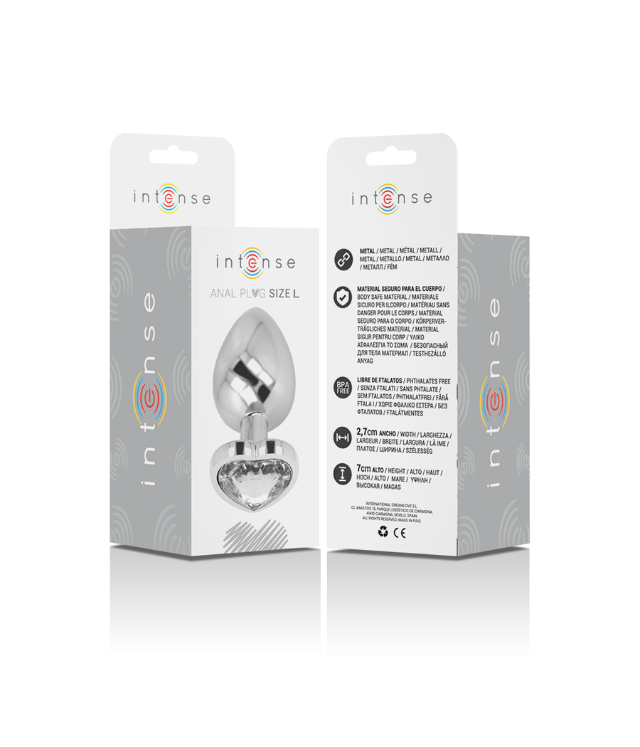 INTENSE - PLUG ANALE METALLO ALLUMINIO BIANCO CUORE TAGLIA L