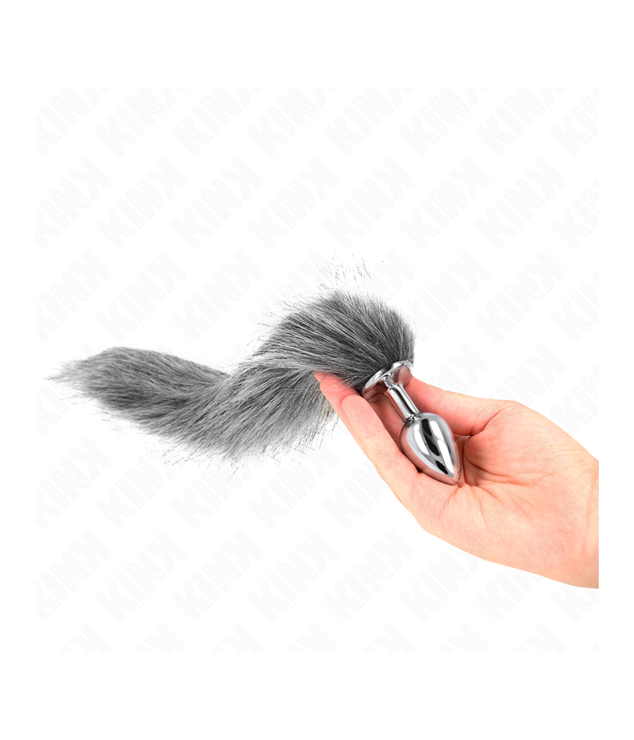 KINK - PLUG ANALE TAGLIA S 7 X 3 CM CON CODA SINTETICA 40 CM GRIGIO
