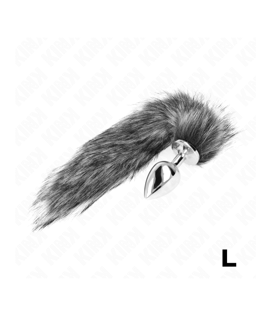 KINK - PLUG ANAL TALLA L 10 X 4 CM CON COLA SINTÉTICA 40 CM PLATEADO