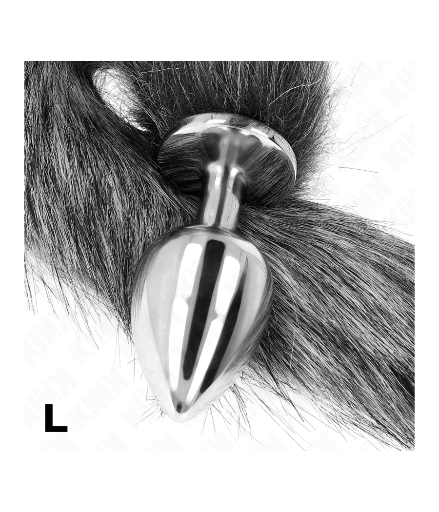 KINK - PLUG ANAL TALLA L 10 X 4 CM CON COLA SINTÉTICA 40 CM PLATEADO