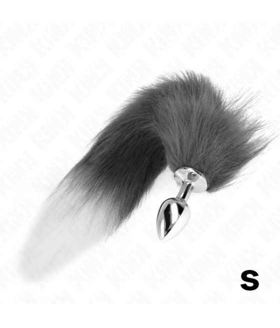 KINK - PLUG ANALE TAGLIA S 7 X 3 CM CON CODA SINTETICA 40 CM GRIGIO E BIANCO
