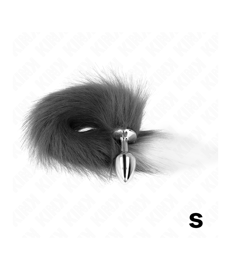 KINK - PLUG ANAL TAILLE S 7 X 3 CM AVEC QUEUE SYNTHÉTIQUE 40 CM GRIS ET BLANC