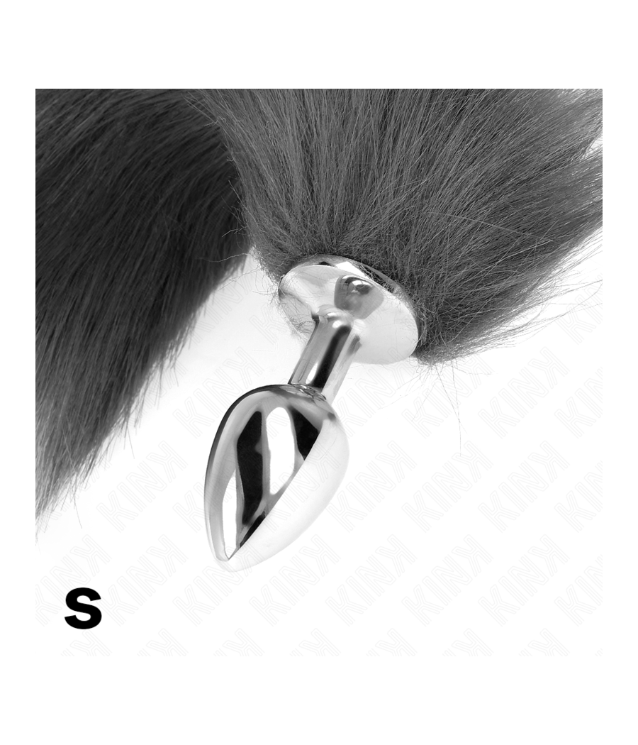 KINK - ANAL PLUG GRÖSSE S 7 X 3 CM MIT KUNSTSTOFFSCHWANZ 40 CM GRAU UND WEISS