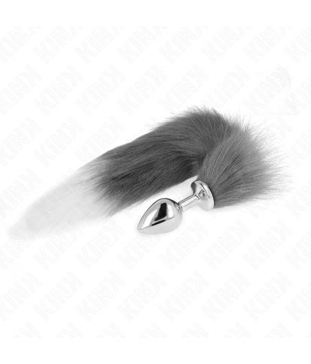 KINK - ANAL PLUG GRÖSSE M 8 X 3,5 CM MIT KUNSTSTOFFSCHWANZ 40 CM GRAU UND WEISS