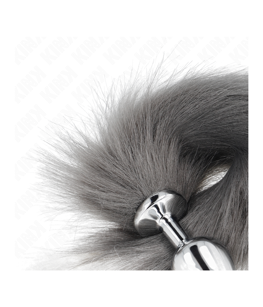 KINK - ANAL PLUG GRÖSSE M 8 X 3,5 CM MIT KUNSTSTOFFSCHWANZ 40 CM GRAU UND WEISS