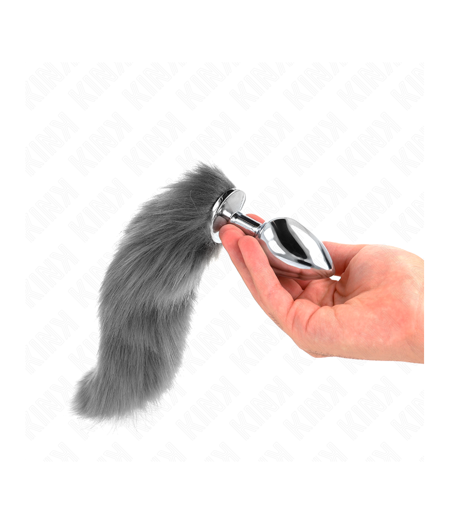 KINK - ANAL PLUG GRÖSSE L 10 X 4 CM MIT KUNSTSTOFFSCHWANZ 40 CM GRAU UND WEISS