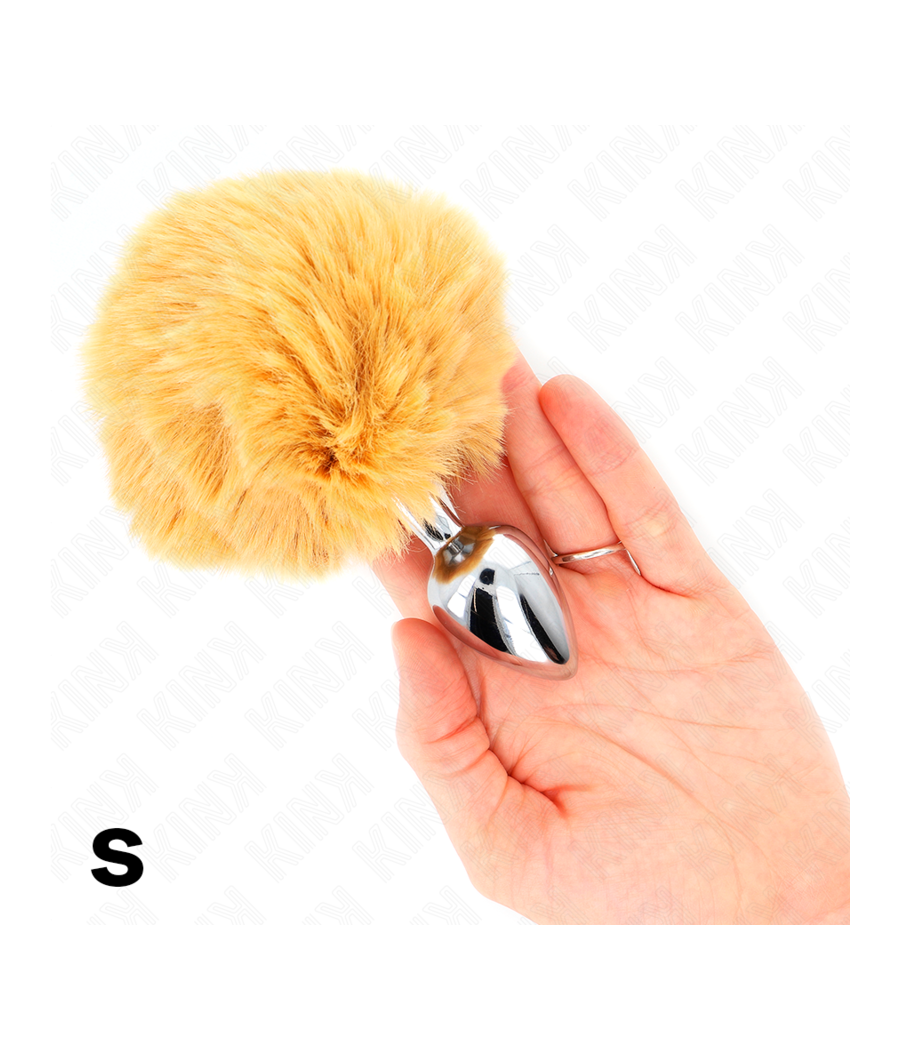 KINK - SPINA IN ACCIAIO INOSSIDABILE 7 x 3 CM CON CODA DI CONIGLIO IN ECOPELLICCIA BEIGE 8 CM