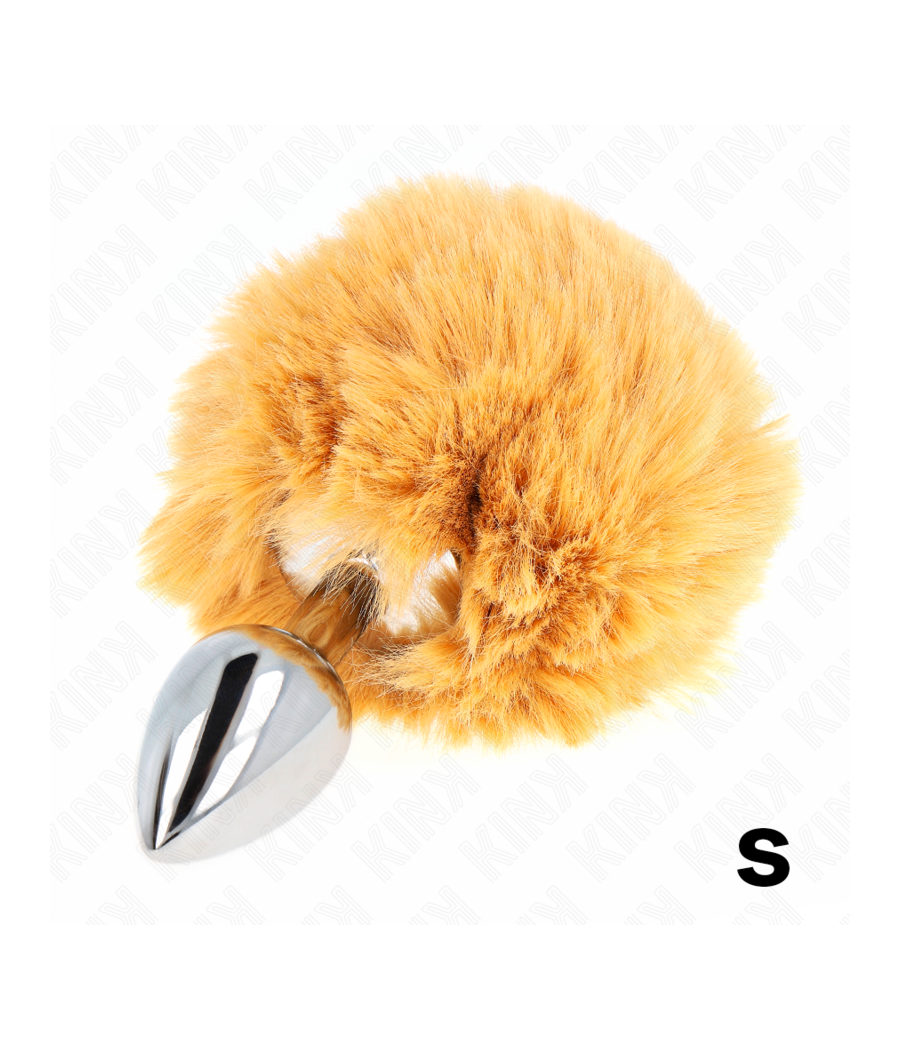 KINK - STAINLESS STEEL PLUG 7 x 3 CM WITH BEIGE FAUX FUR RABBIT TAIL 8 CM