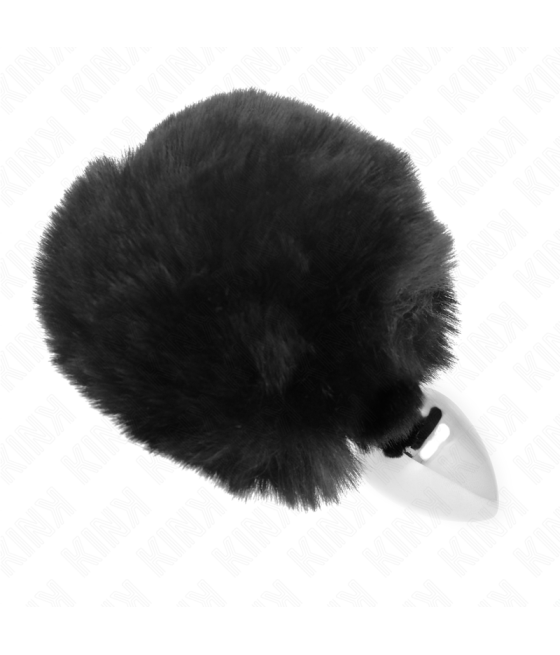 KINK - STAINLESS STEEL PLUG 7 x 3 CM WITH BLACK FAUX FUR RABBIT TAIL 8 CM