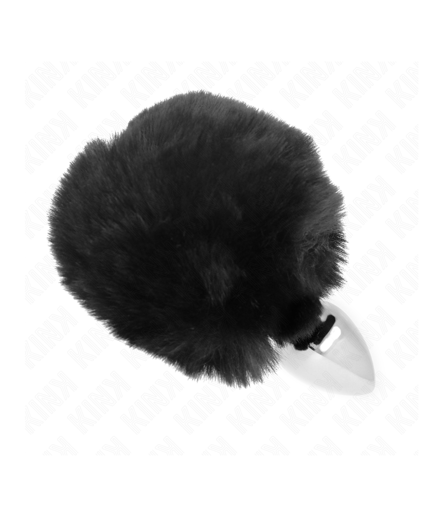 KINK - SPINA IN ACCIAIO INOSSIDABILE 7 x 3 CM CON CODA DI CONIGLIO IN ECOPELLICCIA NERA 8 CM