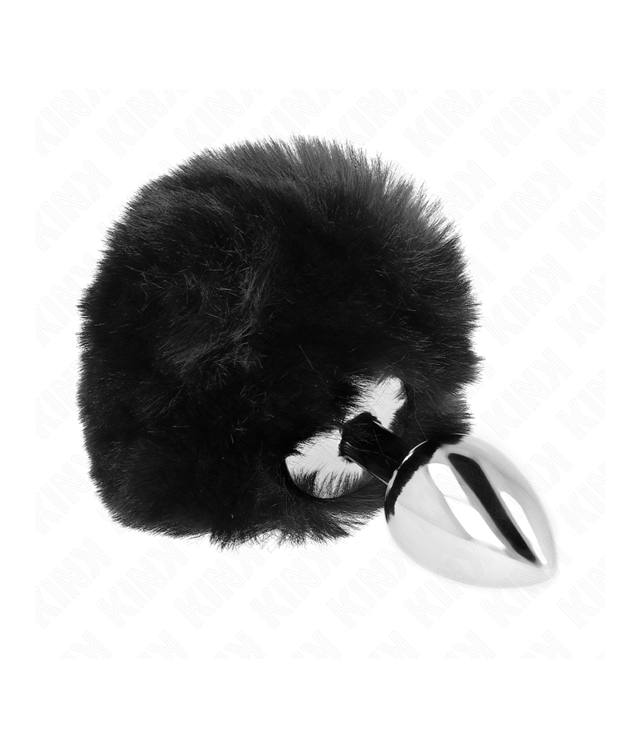 KINK - BOUCHON EN ACIER INOXYDABLE 7 x 3 CM AVEC QUEUE DE LAPIN EN FAUSSE FOURRURE NOIRE 8 CM