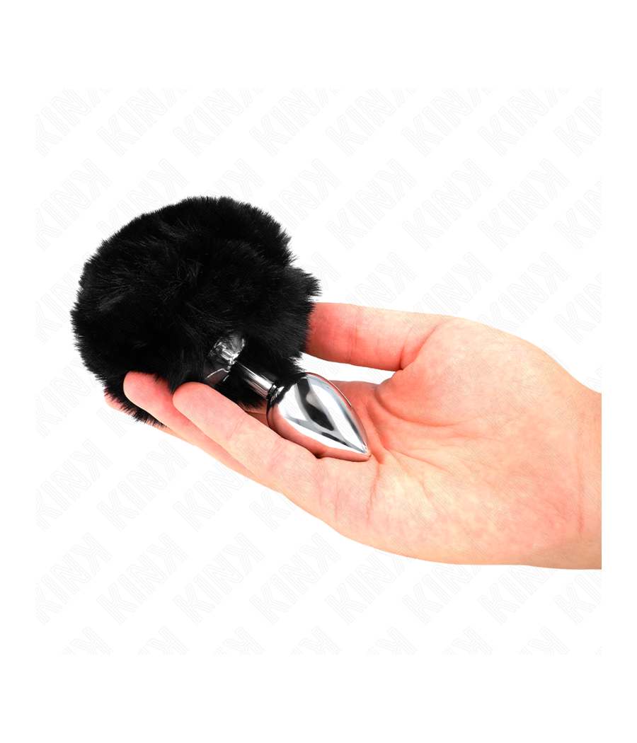 KINK - STAINLESS STEEL PLUG 7 x 3 CM WITH BLACK FAUX FUR RABBIT TAIL 8 CM
